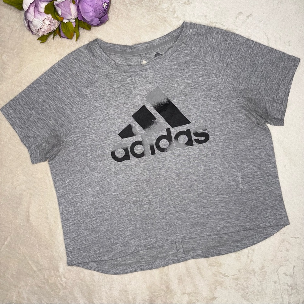 Adidas Grey Short Sleeve Cropped Graphic Tee